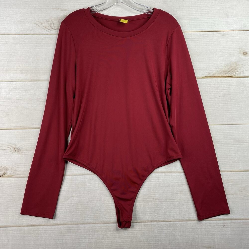 Long Sleeve Bodysuit by Daisy Sz 2X Burgundy Red Stretch Knit Slimming Top